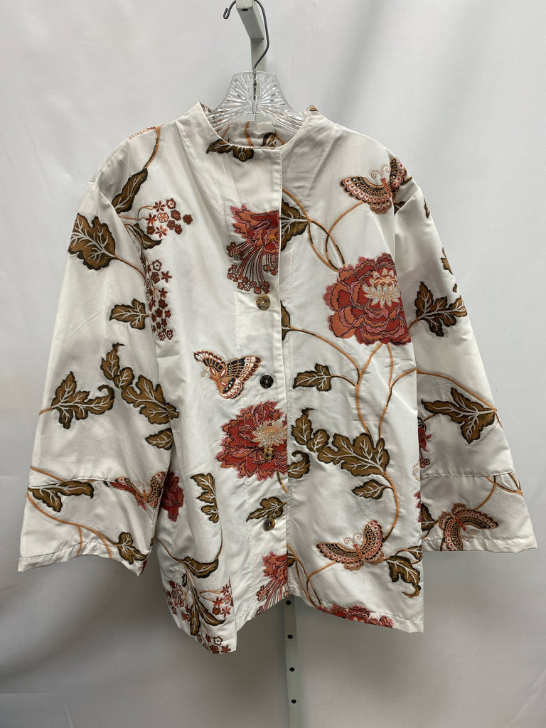 Citron Size 1X White Floral Jacket/Top