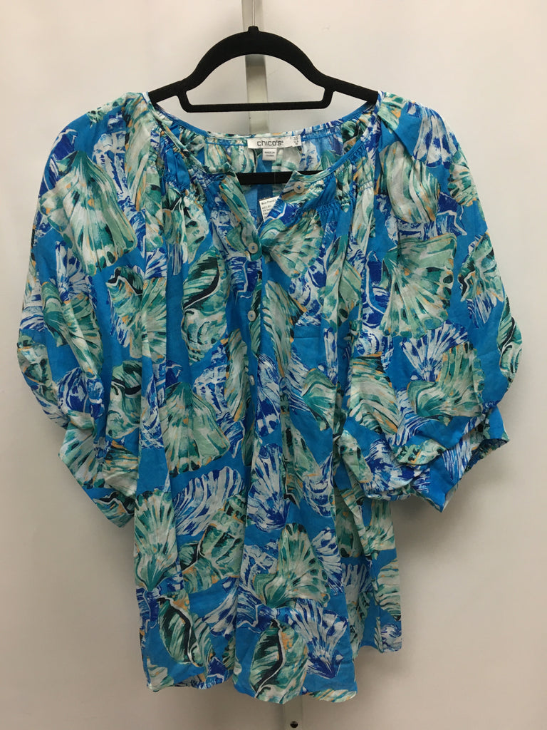 Chico's Size 18 Blue Print 3/4 Sleeve Top