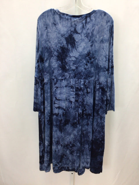 Size 3X Suzanne Betro Blue/White 3/4 Sleeve Dress