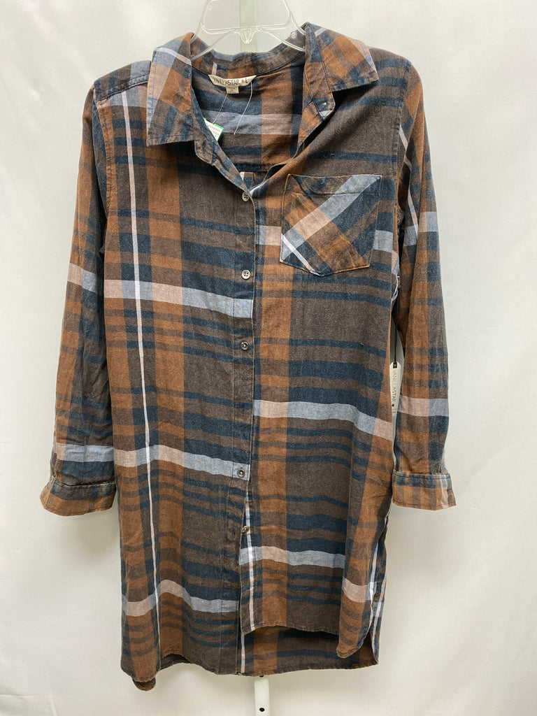 Size Large Vanilla Star Brown Plaid Long Sleeve Dress