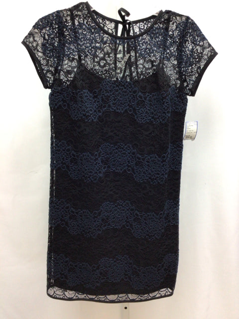 Size 00 LOFT Black/Blue Short Sleeve Dress