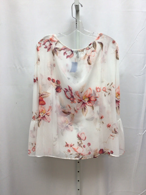WHBM Size 16 White/Pink Long Sleeve Top