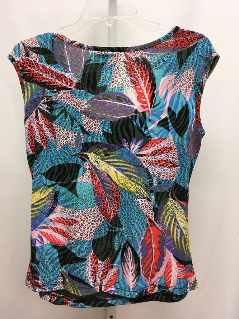 New Direction Size PM Teal Print Short Sleeve Top