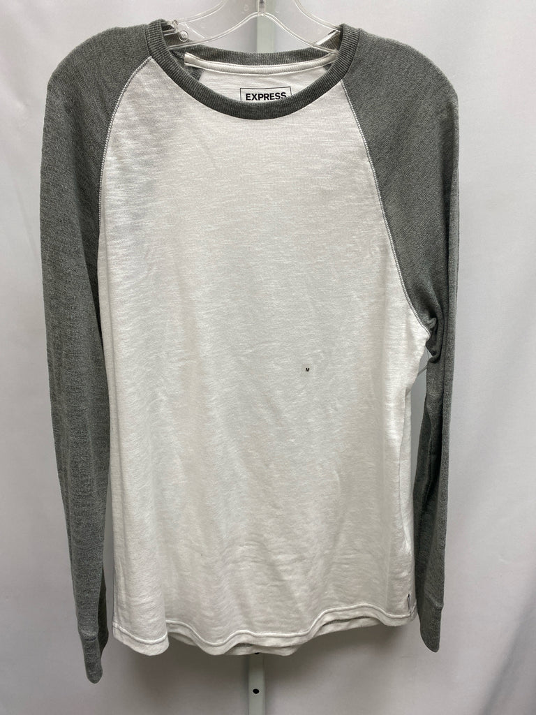 Express Size Medium White/Gray Long Sleeve Top