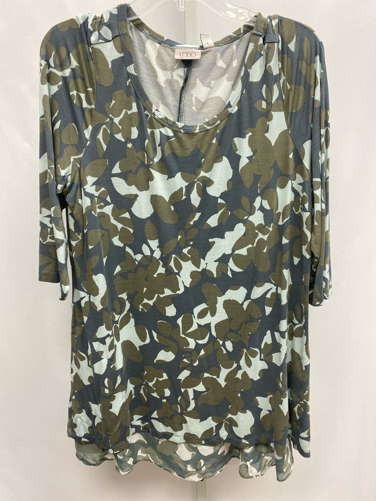 LOGO Size 1X Olive Print 3/4 Sleeve Tunic