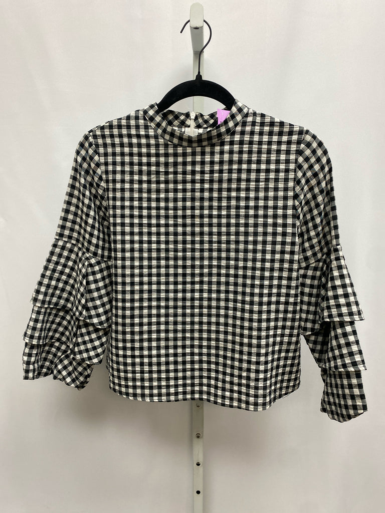Zara Size Small Black Checked 3/4 Sleeve Top