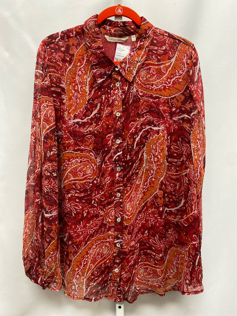 Soft Surroundings Size 1X Red Paisley Long Sleeve Top