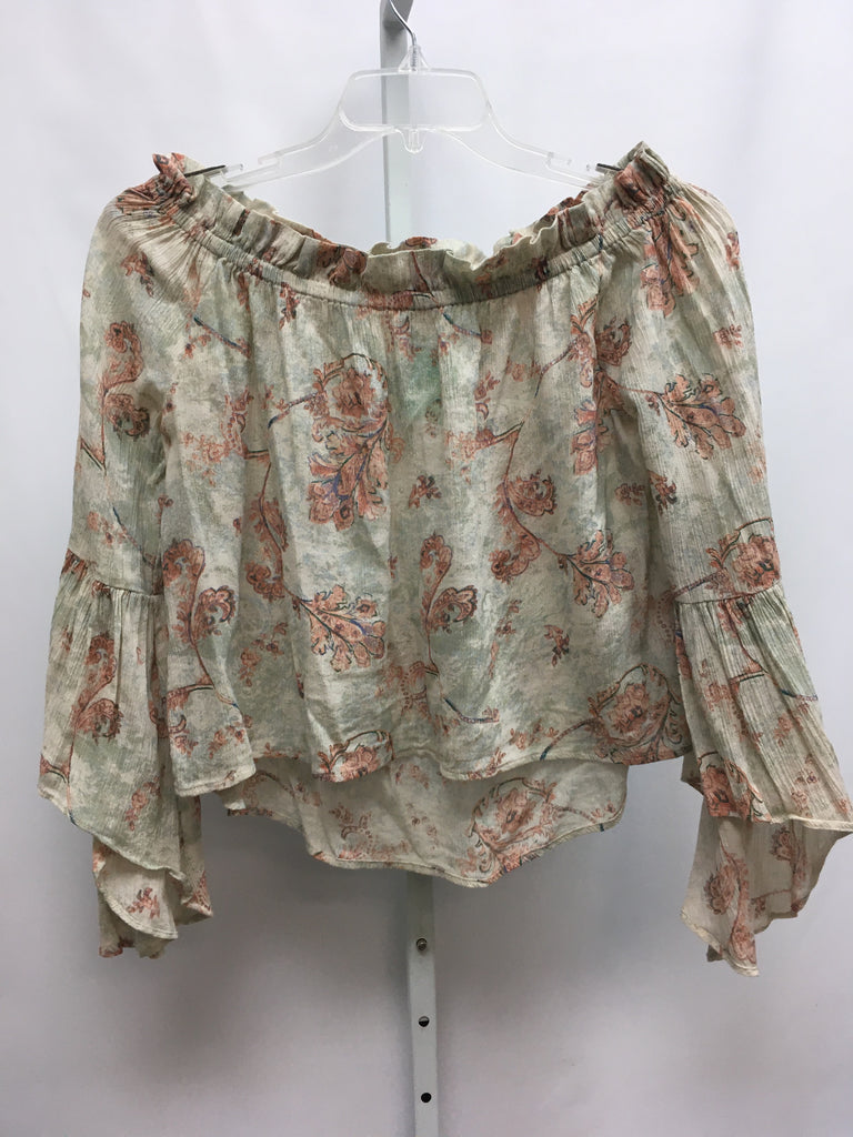 Sun & Shadow Size Small Tan Floral 3/4 Sleeve Top
