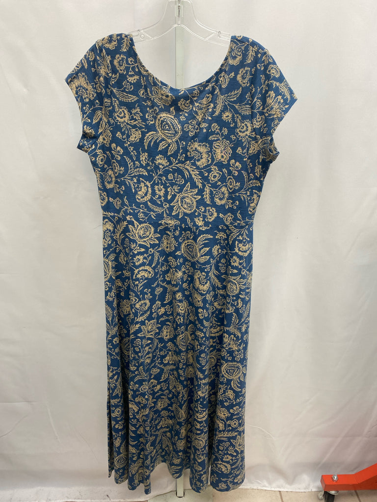 Size Large Chaps Blue/Tan Long Sleeve Dress