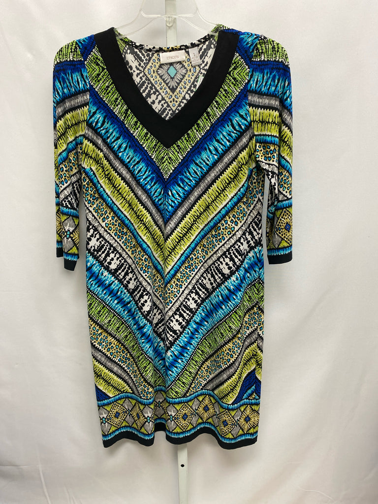 Size Chico's 1 (Medium) Chico's Blue Print Long Sleeve Dress