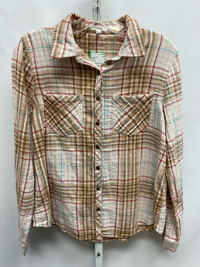 Maurices Size Medium Tan Plaid Long Sleeve Top