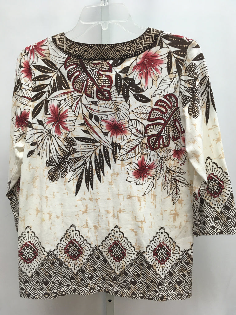 Alfred Dunner Size Small Cream/Brown 3/4 Sleeve Top