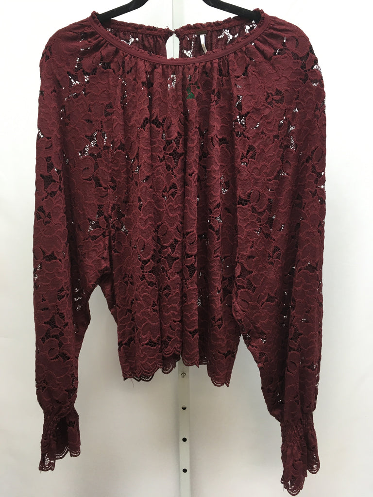 Free People Size Large Burgundy Long Sleeve Top