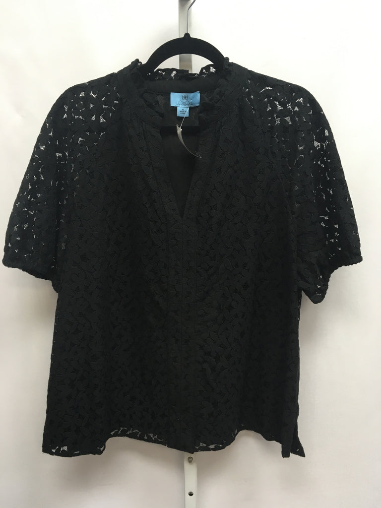 CeCe Size XL Black Lace Short Sleeve Top