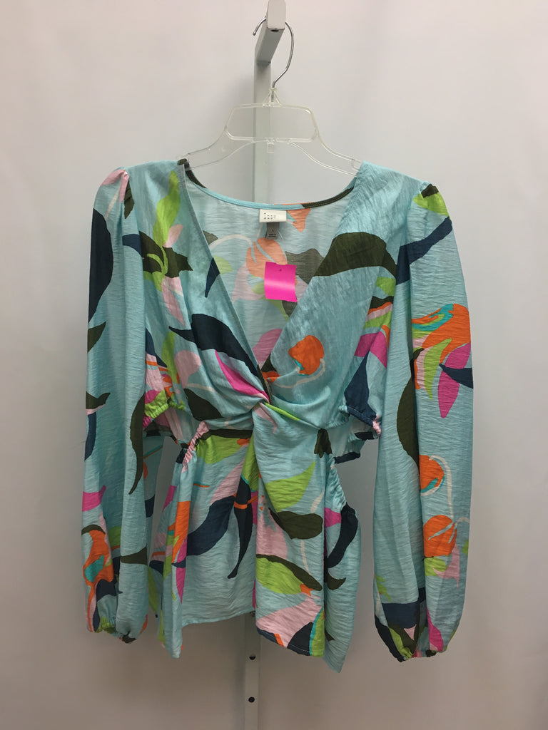 a new day Size Large Teal Floral Long Sleeve Top