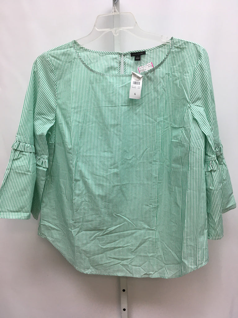 Ann Taylor Size Large Green/White 3/4 Sleeve Top