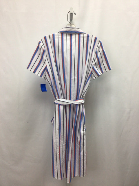 Size 8 JCrew White/blue Short Sleeve Dress