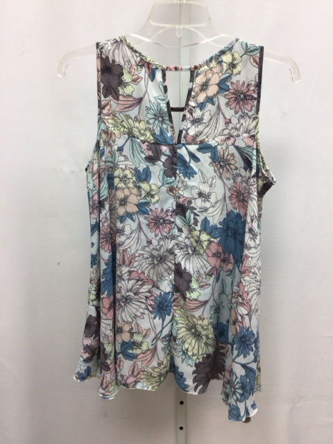 Cupio Size Small White Floral Sleeveless Top