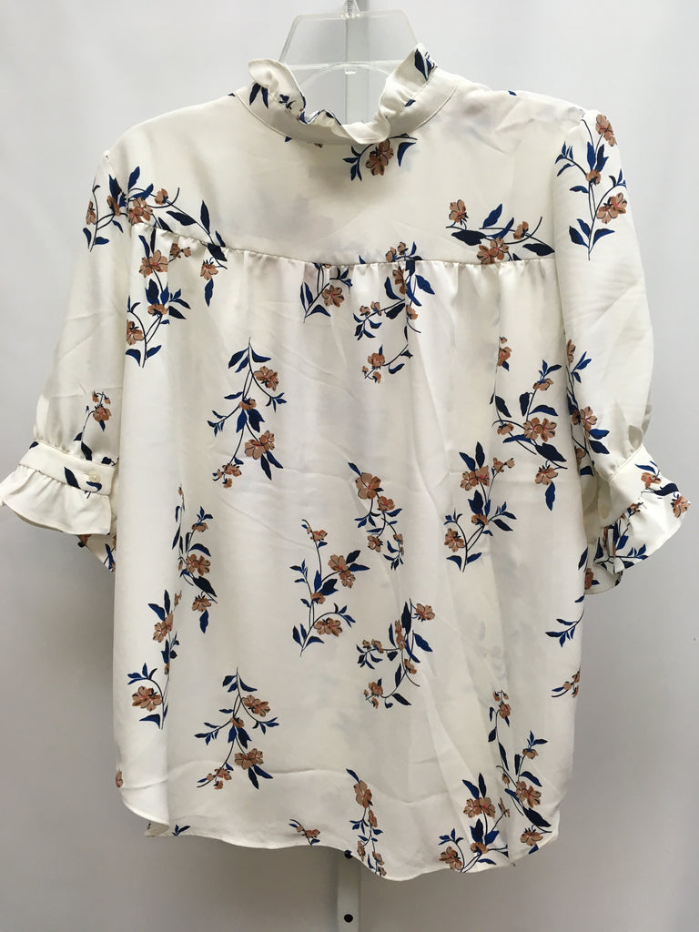 Ann Taylor Size Large White Floral 3/4 Sleeve Top