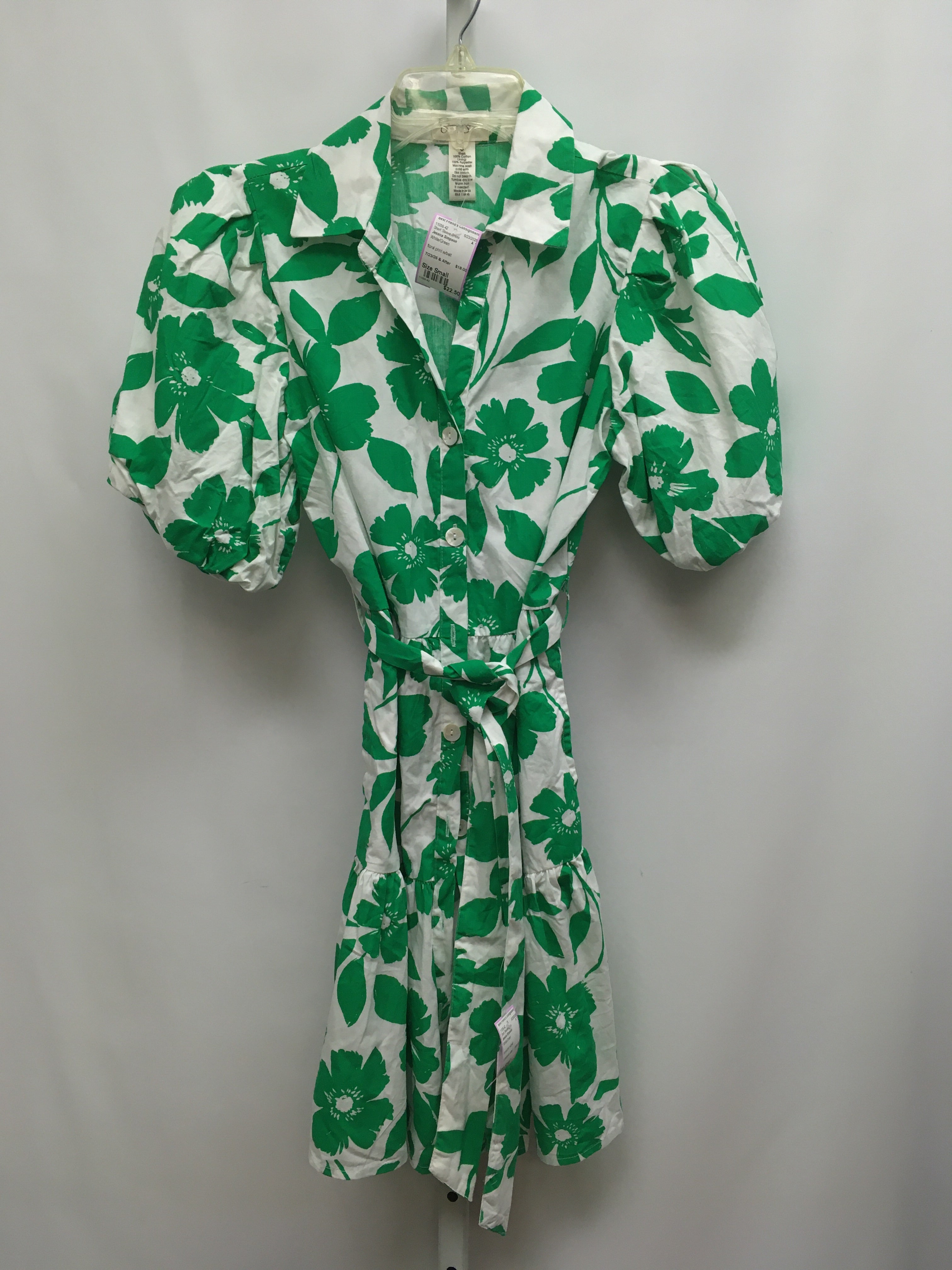Jessica Simpson Size Small White/Green Short Sleeve Dress