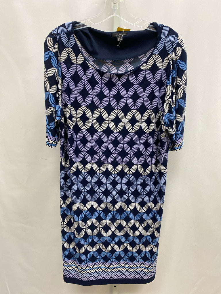 Size 16 R & K Blue Print Short Sleeve Dress