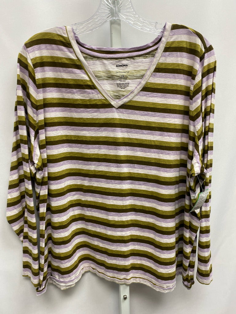 Sonoma Size 1X Green Stripe Long Sleeve Top