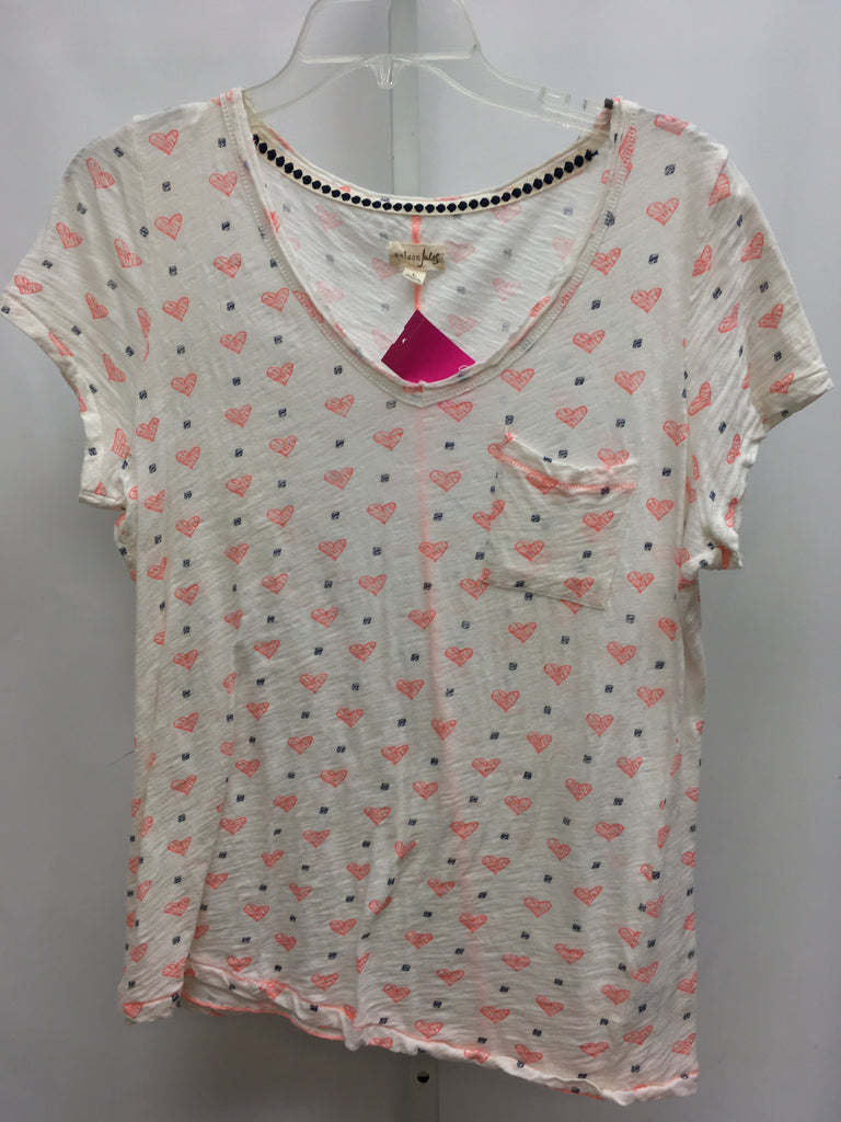 Size Large White Print Short Sleeve Top