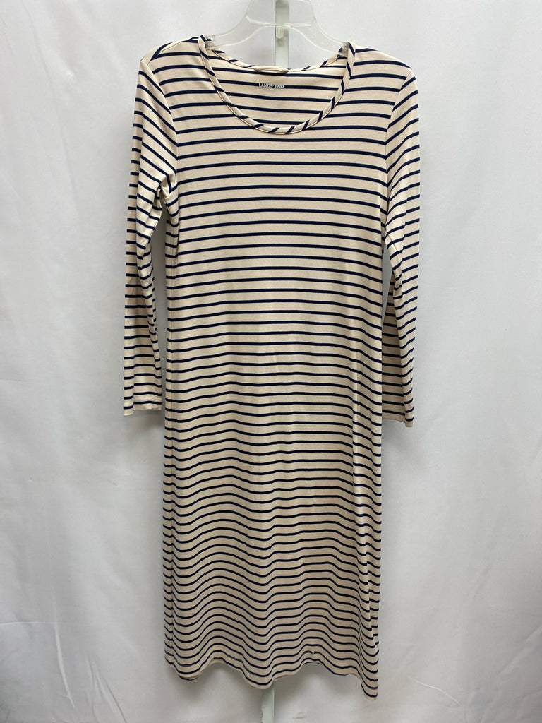 Size Small Lands End Cream Stripe Long Sleeve Dress