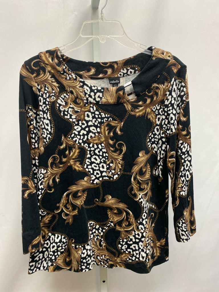 Rafaella Size Large Black/Brown 3/4 Sleeve Top