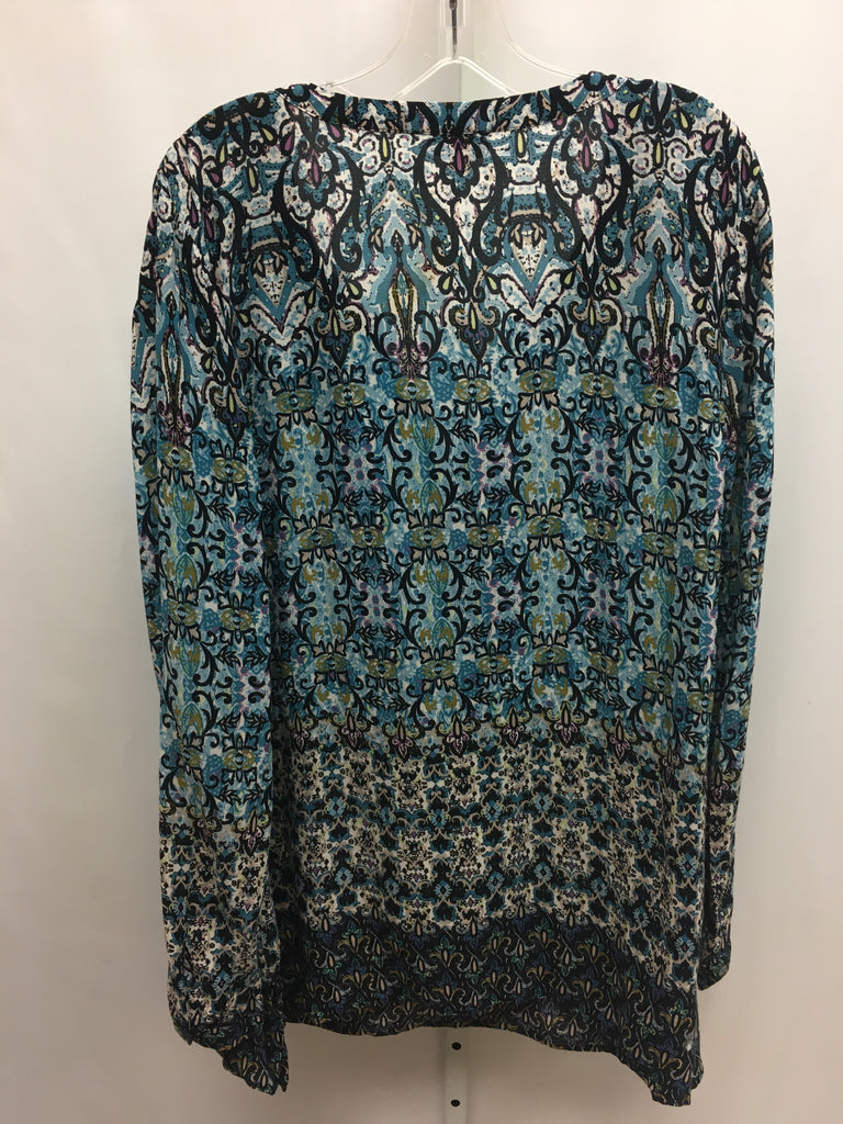 J.Jill Size Large Blue Print Long Sleeve Top