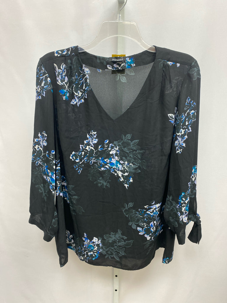 roz&ALI Size 2X Black Floral 3/4 Sleeve Top