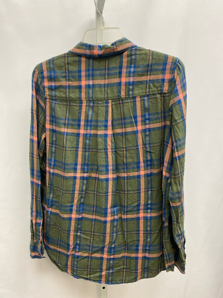 Express Size Small Green Plaid Long Sleeve Top