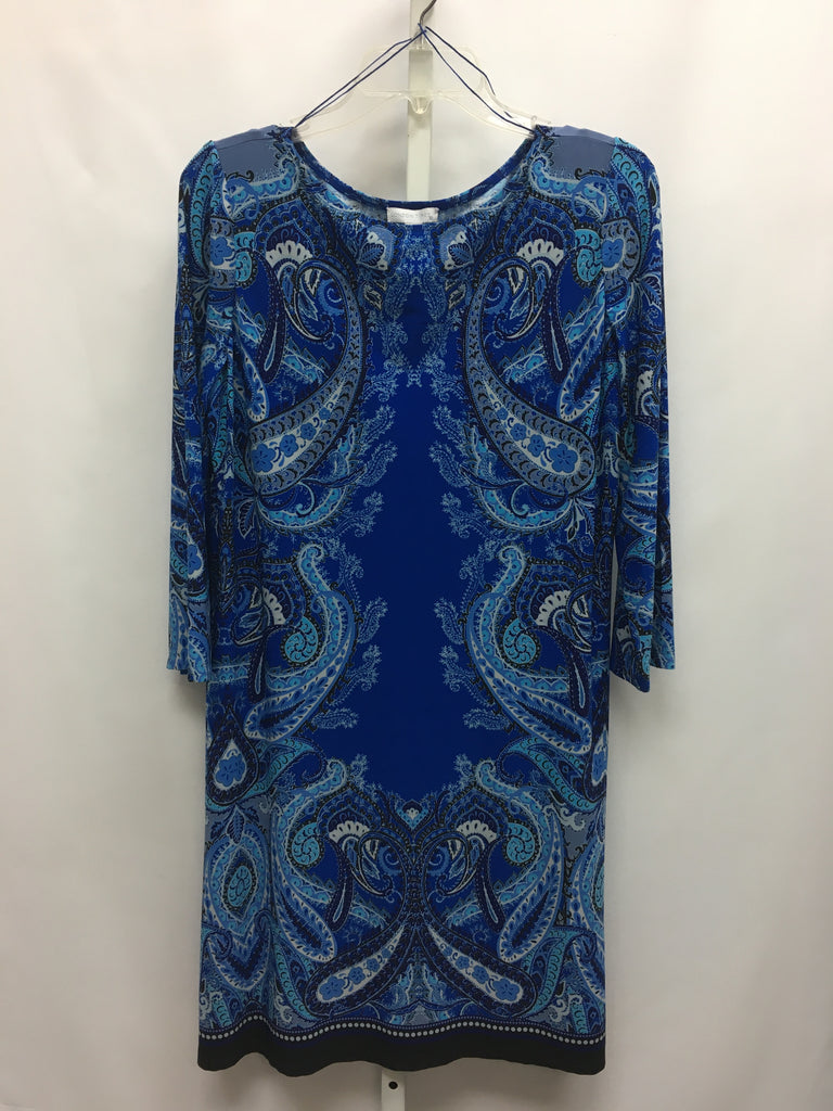 London Times Size 14 Blue Paisley 3/4 Sleeve Dress
