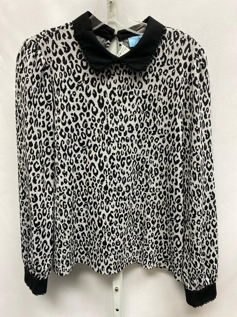 CeCe Size Large Black Animal Long Sleeve Top