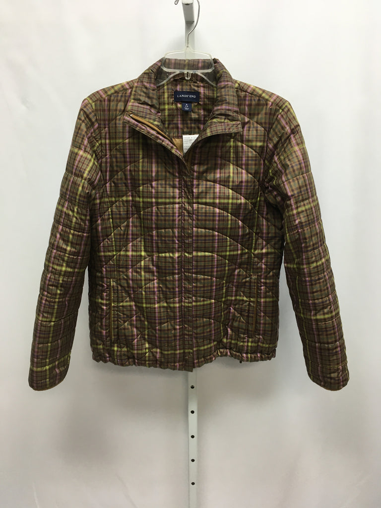 Lands End Size Small Green Plaid Jacket/Outerwear