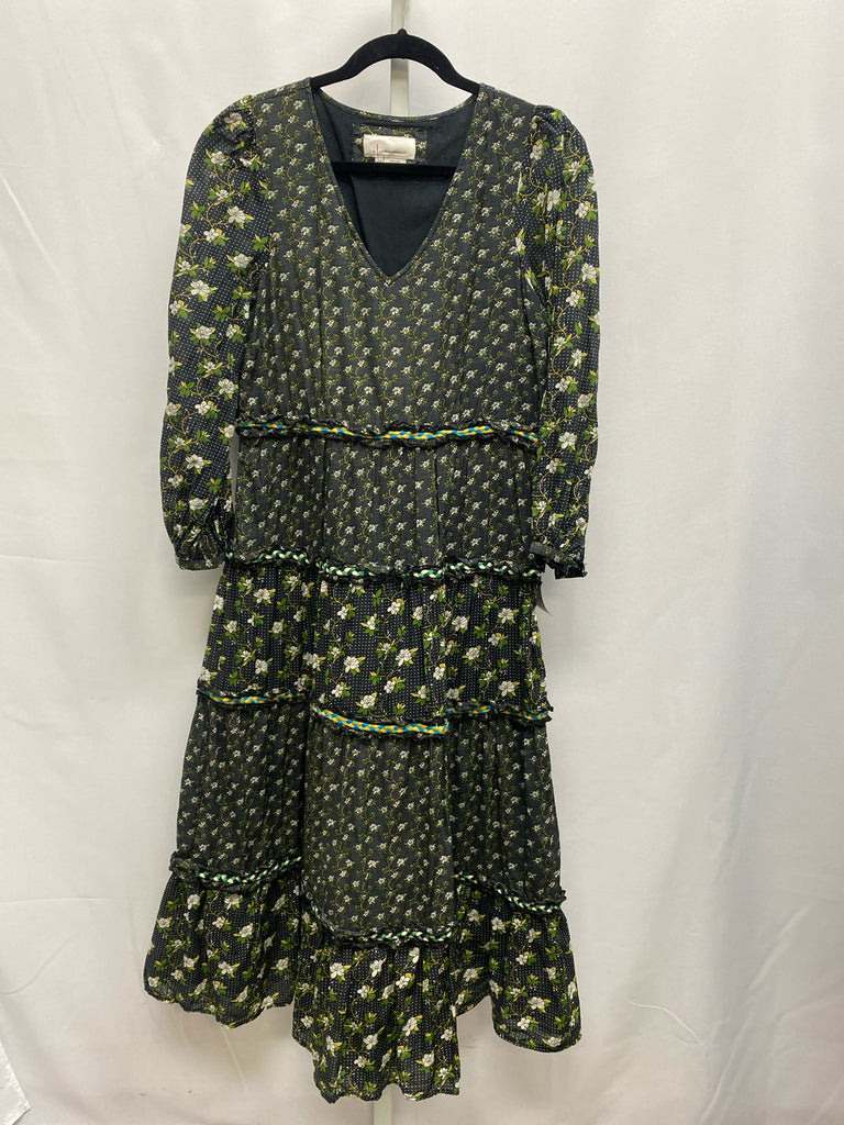 Anthropologie Size 8 Black Floral 3/4 Sleeve Dress