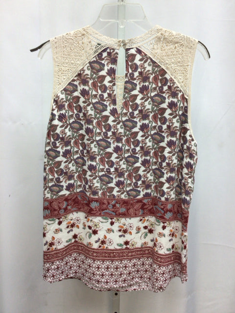 maeve Size Large Cream Floral Sleeveless Top