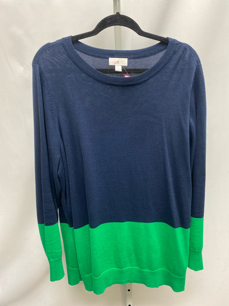 belle Size 1X Navy/Green Long Sleeve Sweater