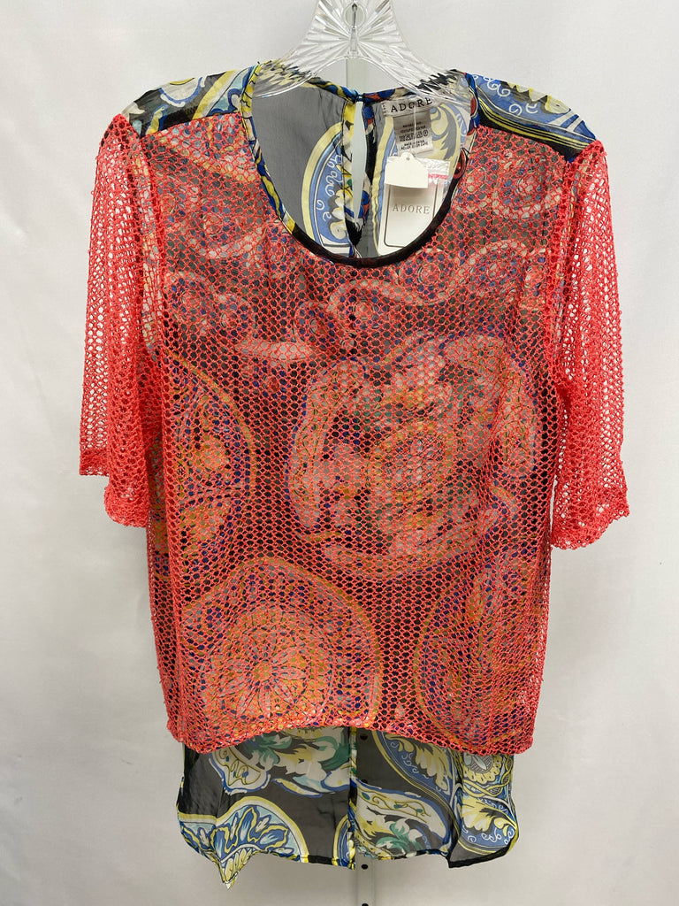 Adore Size Large Orange Print Short Sleeve Top