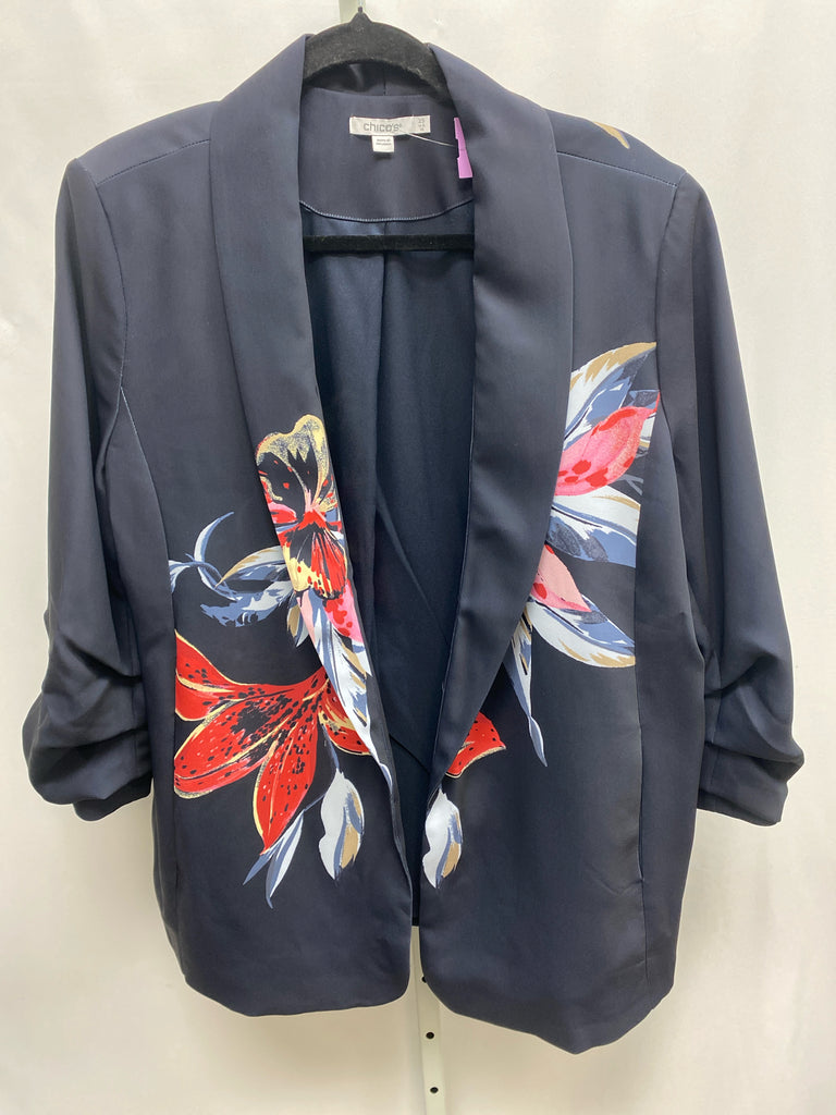 Chico's Size 14 Navy Floral Blazer