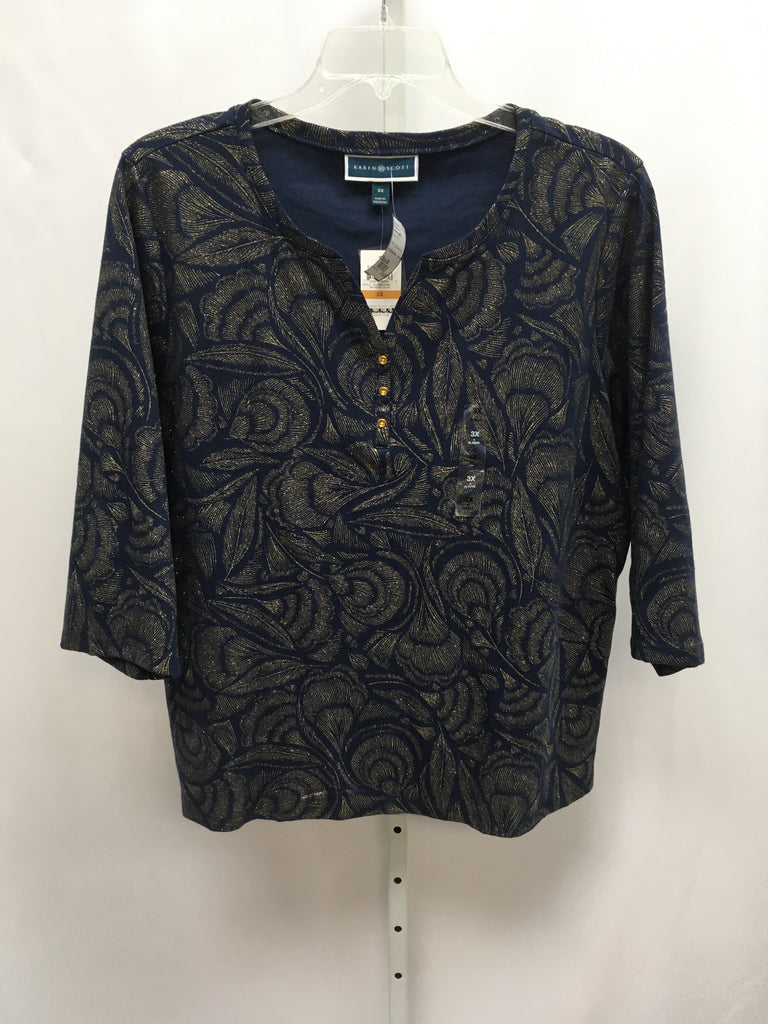 Karen Scott Size 3X Navy Print 3/4 Sleeve Top