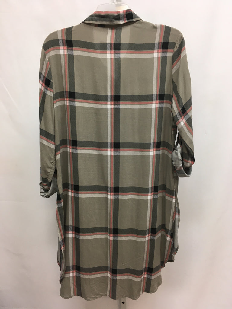 New Look Size Large Green Plaid Long Sleeve Tunic