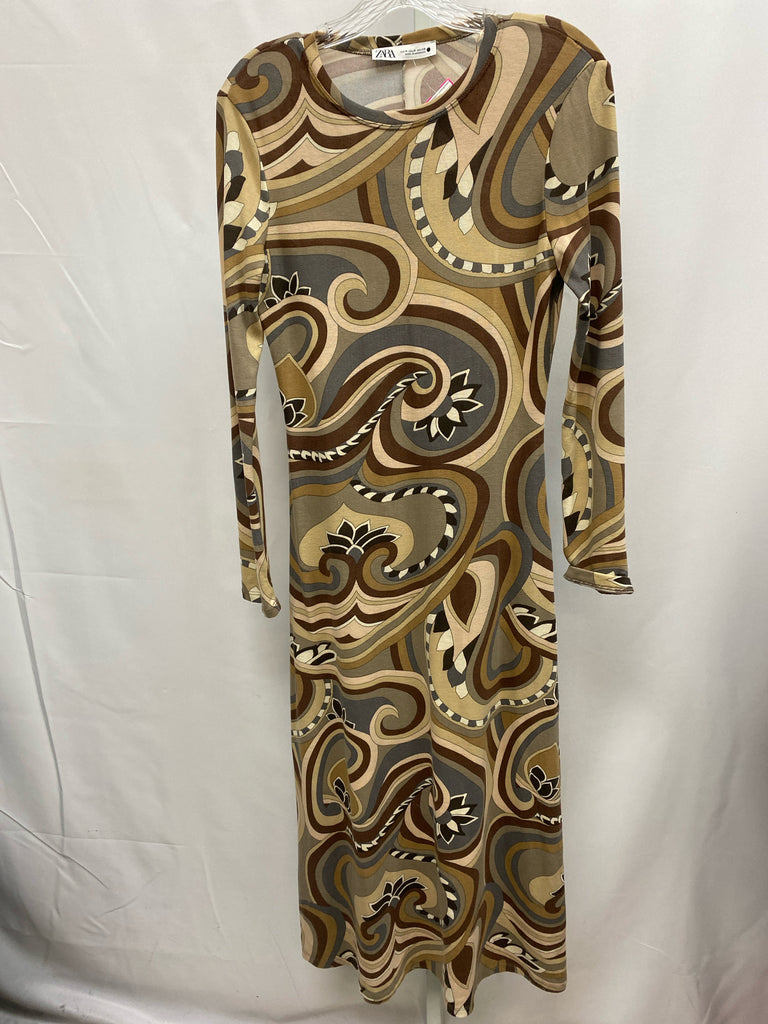 Size Medium Zara Brown Print Long Sleeve Dress