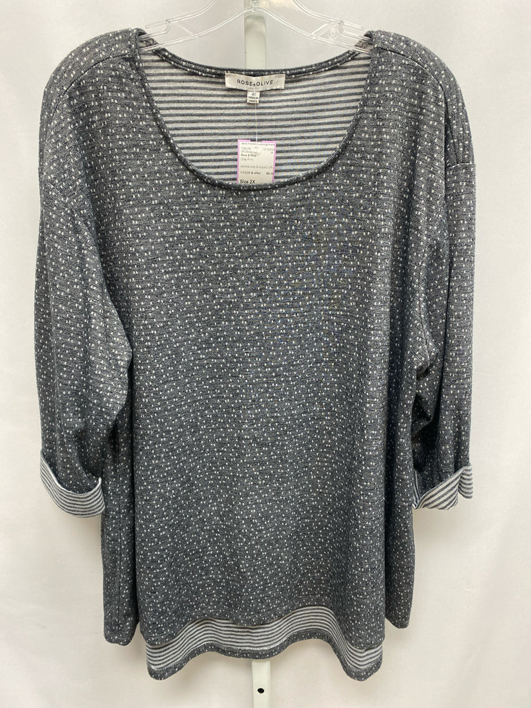 Rose & Olive Size 2X Gray Print 3/4 Sleeve Top