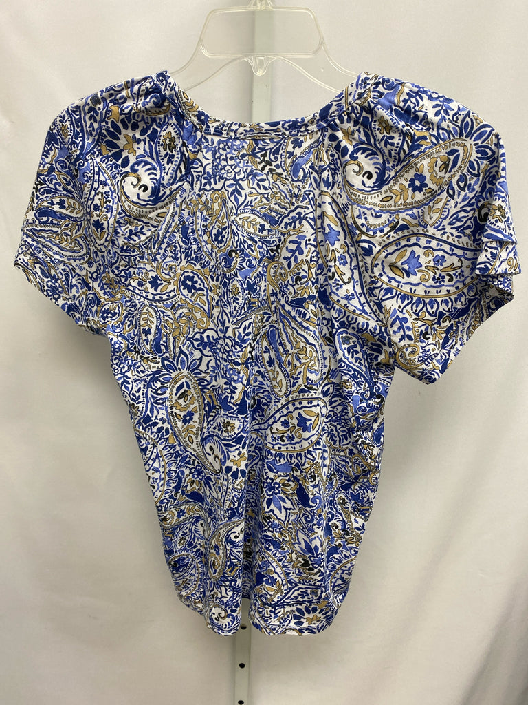 Rafaella Size Small Blue Print Short Sleeve Top