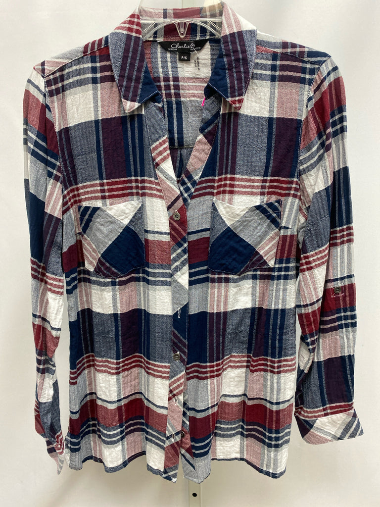 Size PS White Plaid Long Sleeve Top