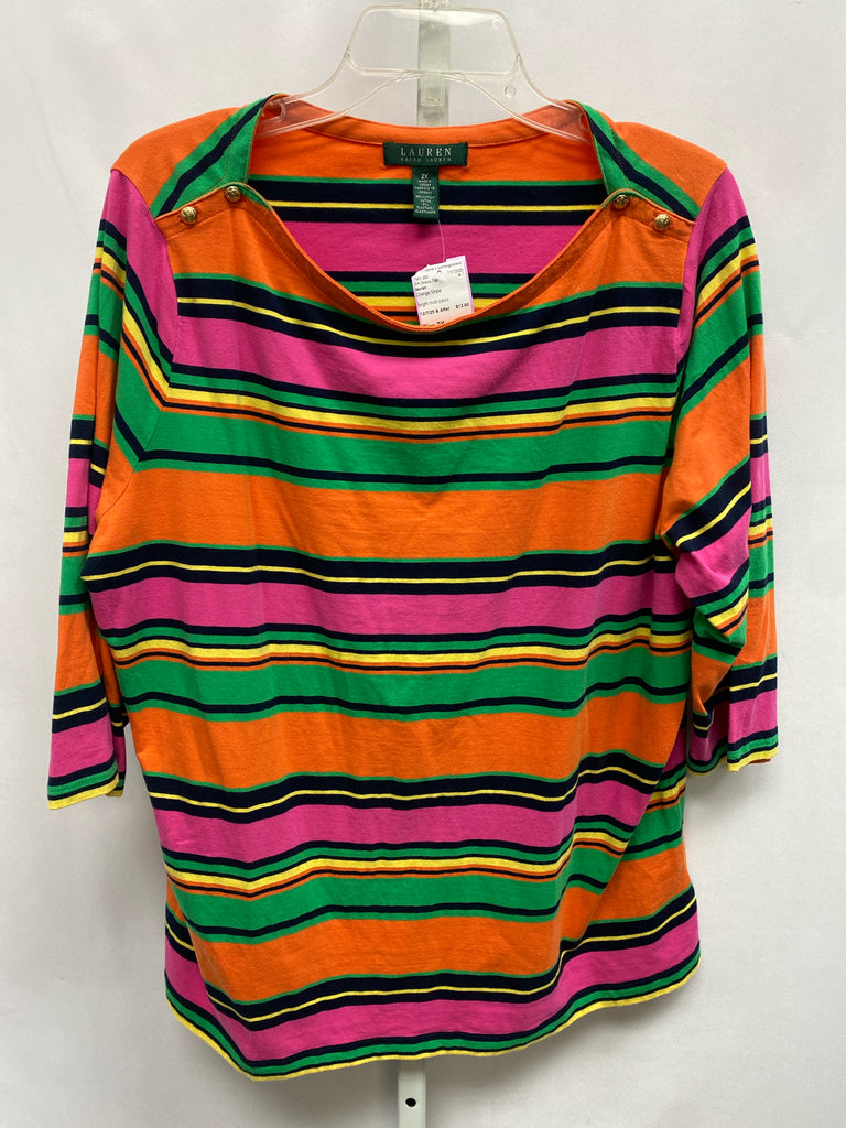 lauren Size 2X Orange Stripe 3/4 Sleeve Top