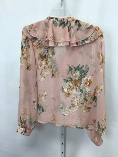 umgee Size Large Pink Floral Long Sleeve Top