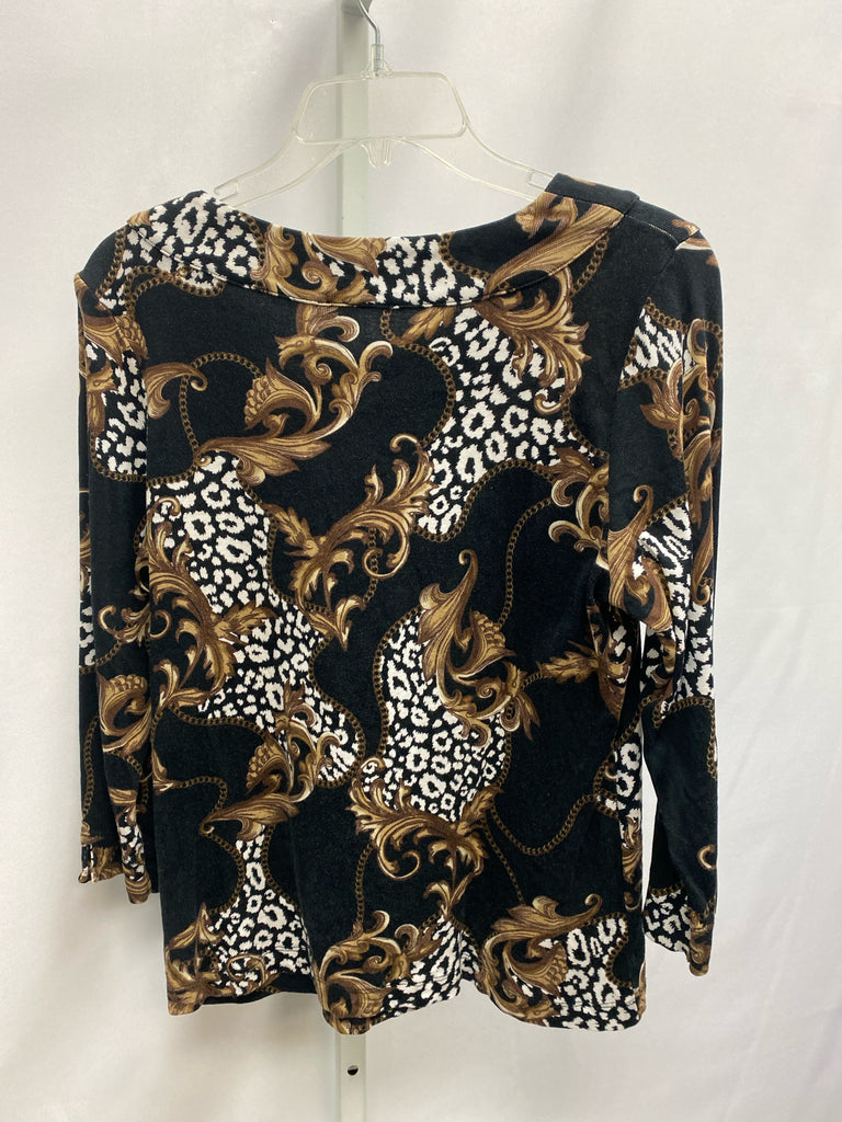 Rafaella Size Large Black/Brown 3/4 Sleeve Top