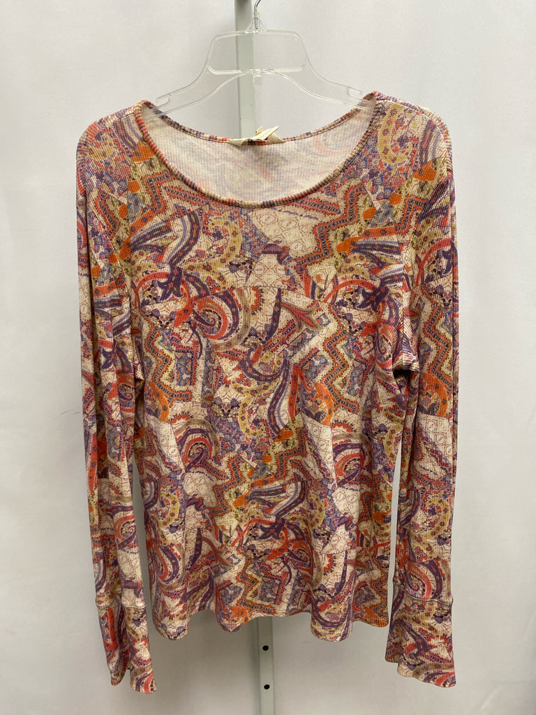 Sundance Size Large Cream Print Long Sleeve Top